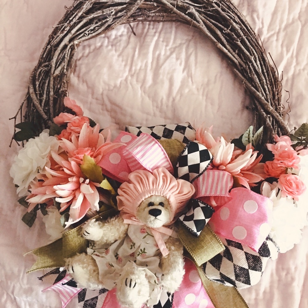 Baby Shower,  Girl Room Decor Pink Wreath Custom